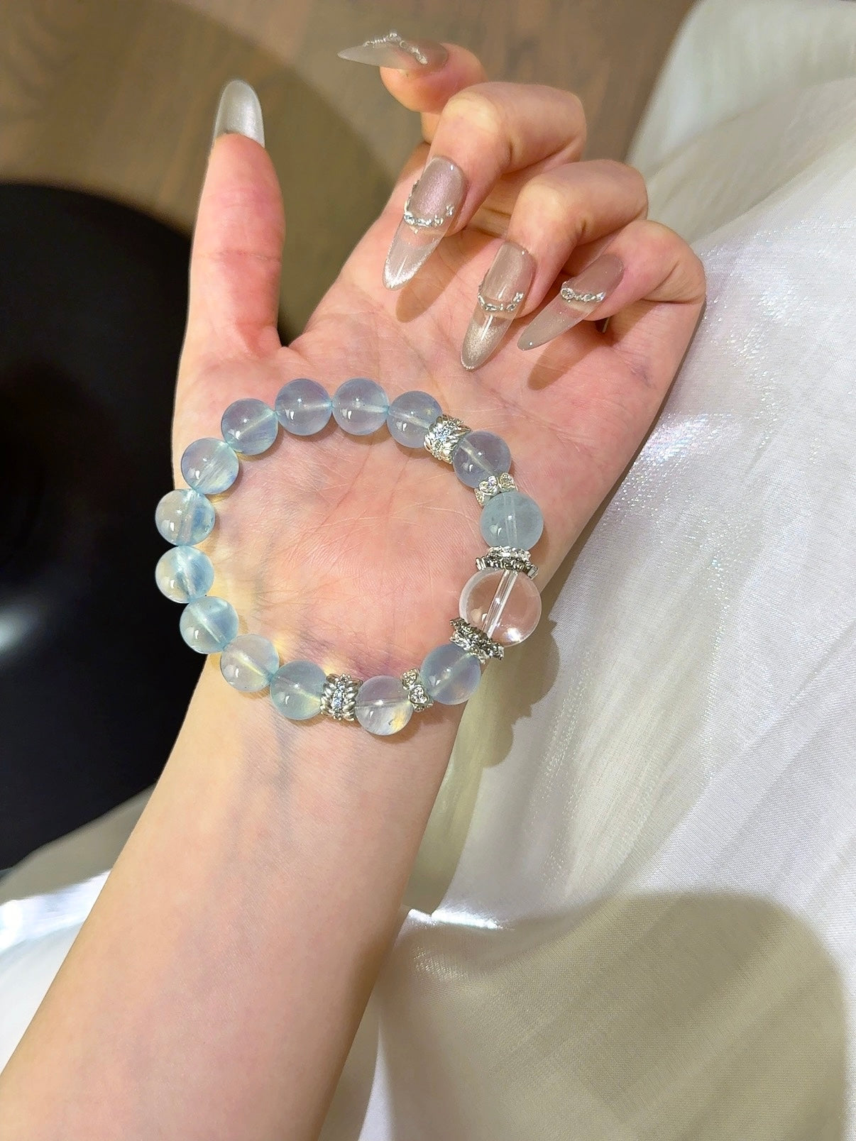 ▫️▪️ Aquamarine white crystal bracelet